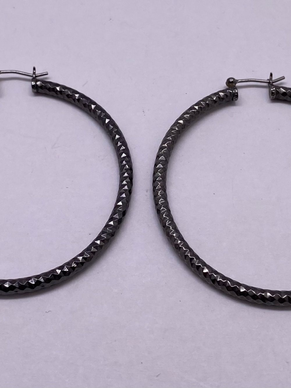 Textured Gunmetal Hoop Earrings - Women Jewelry